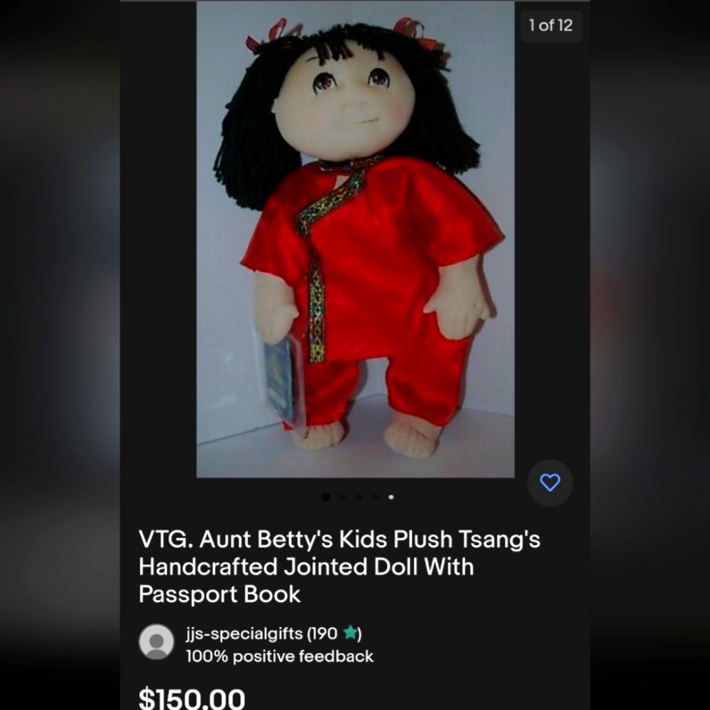 AUNT BETTY'S KIDS / VINTAGE plush Tsang ..with passport !!! Rare .. 10/10